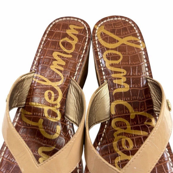 Sam Edelman Romy Faux Patent Platform Cork Wedge Thong Sandals Tan Size 8M - Picture 8 of 15